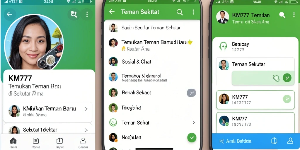 Tampilan antarmuka aplikasi KM777 untuk mencari teman baru.