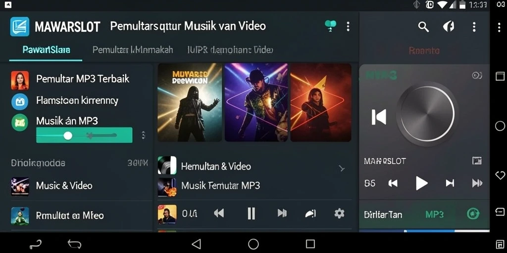 Antarmuka Pemutar MP3 MAWARSLOT yang menarik dan fungsional.