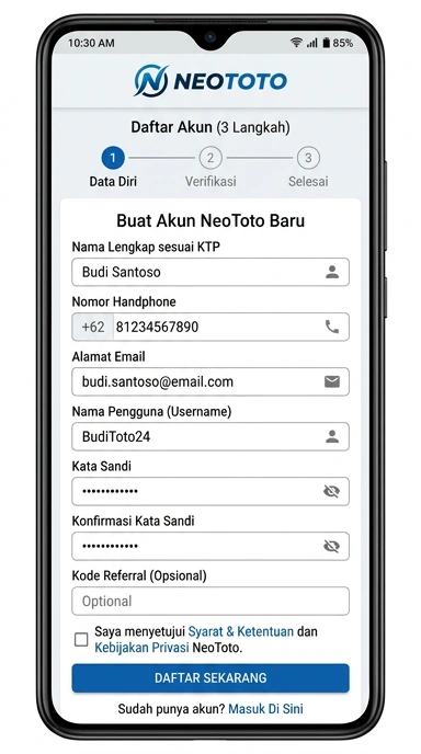 Cara Mudah Daftar Akun Baru neototo untuk Pengguna Android